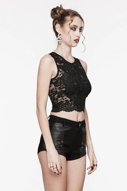 Black Sleeveless Hollow Cross Embroidery Lace Womens Gothic Vest