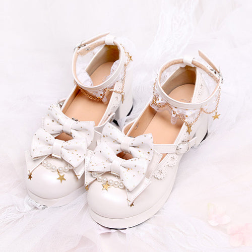 Stars Pendants Bowknot Lace Classic Lolita Heel Shoes