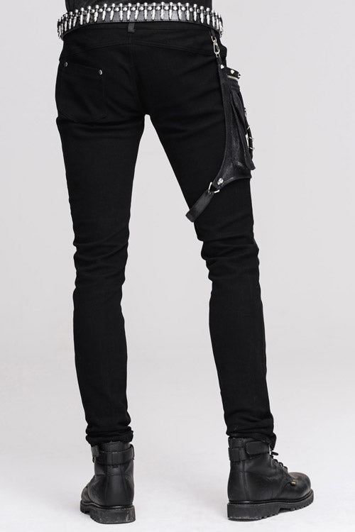 Black Punk Fitted With Leg Bag Straight Mens Pants
