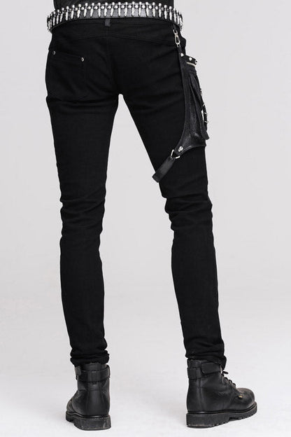 Black Punk Fitted With Leg Bag Straight Mens Pants
