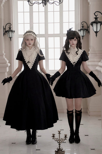 Black [Letters and Poems·Nocturne] Nun Long Sleeves Ruffle Gothic Lolita Long Dress