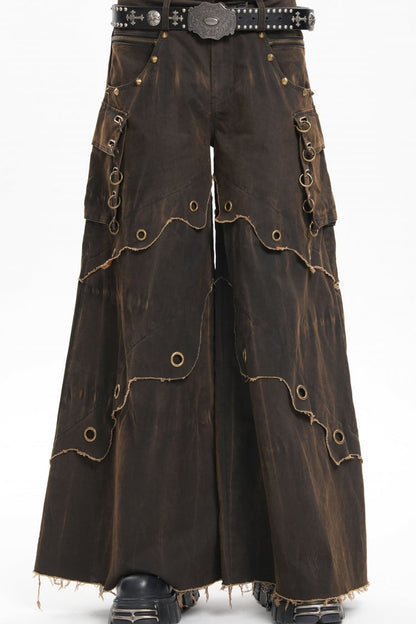 Coffee Eyelet Men's Gothic Pants Pocket Trousers