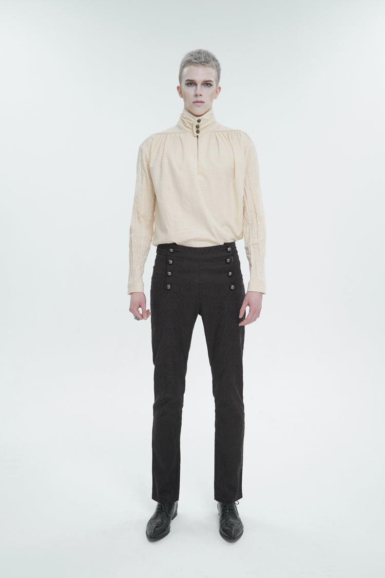 Stand Collar Ruched Men's Gothic Shirt