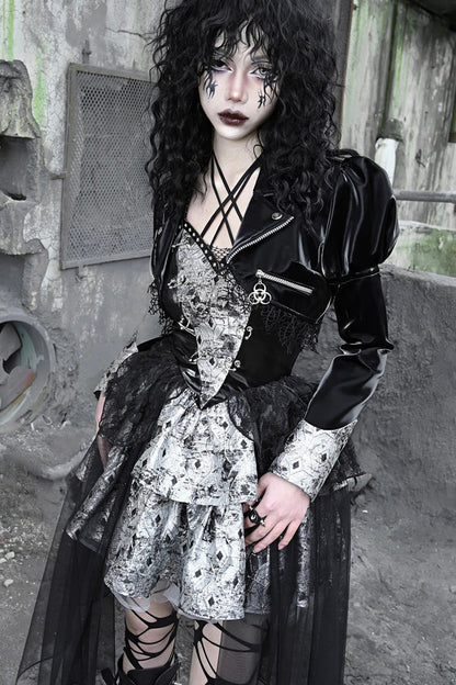 Black [Liquid Invasion] Halterneck Print Ruffle Gothic Lolita Jsk Dress