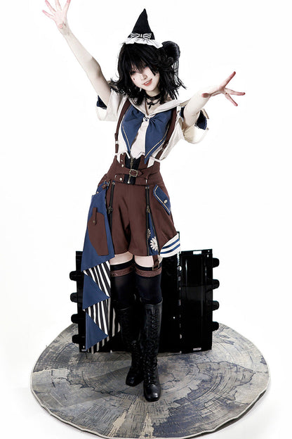 Brown [Inventor of Wonderful Equipment] Ouji Punk Cool Lolita Bib Shorts