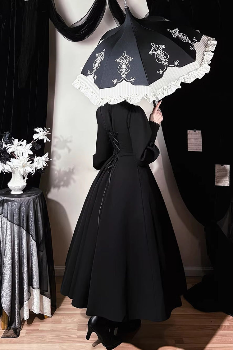 Black [Astrea] Long Puff Sleeves Slim Gothic Elegant Lolita Dress