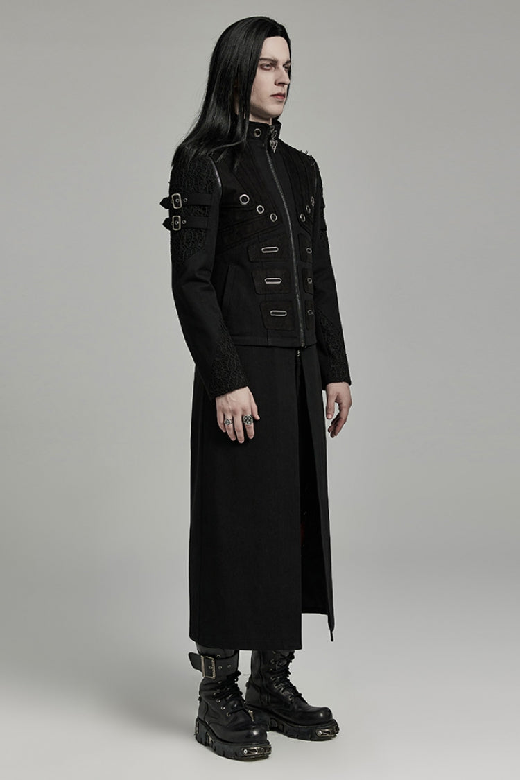 Black Stand Collar Detachable Versatile Men's Punk Coat