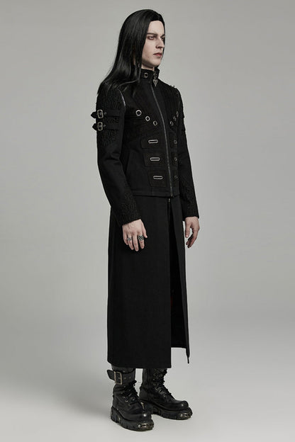 Black Stand Collar Detachable Versatile Men's Punk Coat