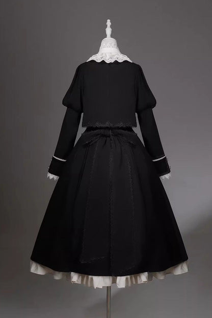 Black/White [Violin Variations] Ruffled Embroidered Gothic Lolita Jumper Dress Set