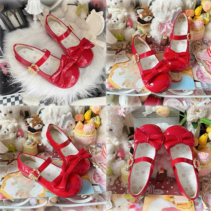 Bowknot Round-Toe Low Heel Sweet Lolita Mary Jane Shoes 4 Colors