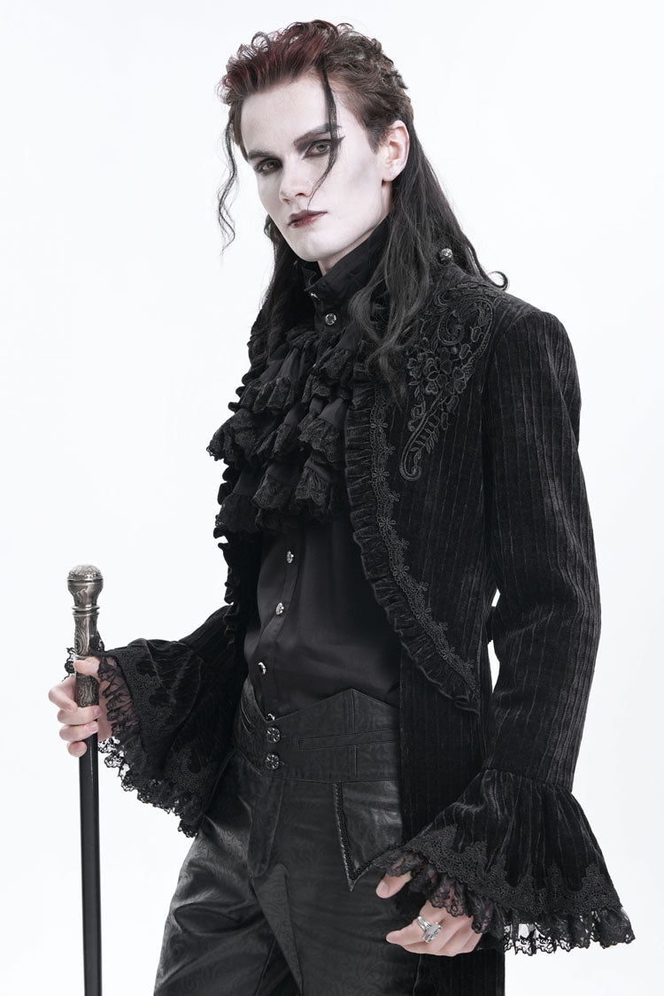 Black Stand Collar Swallow-tailed Long Sleeves Lace Men's Gothic Jacket