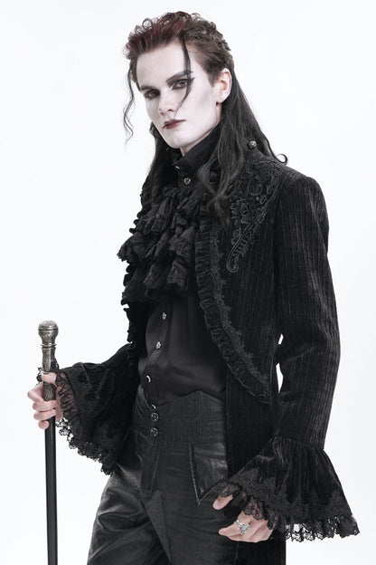 Black Stand Collar Swallow-tailed Long Sleeves Lace Men's Gothic Jacket