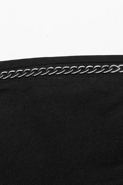 Black Slim Silver Chain Metal Rivets Women's Steampunk Military Leggings