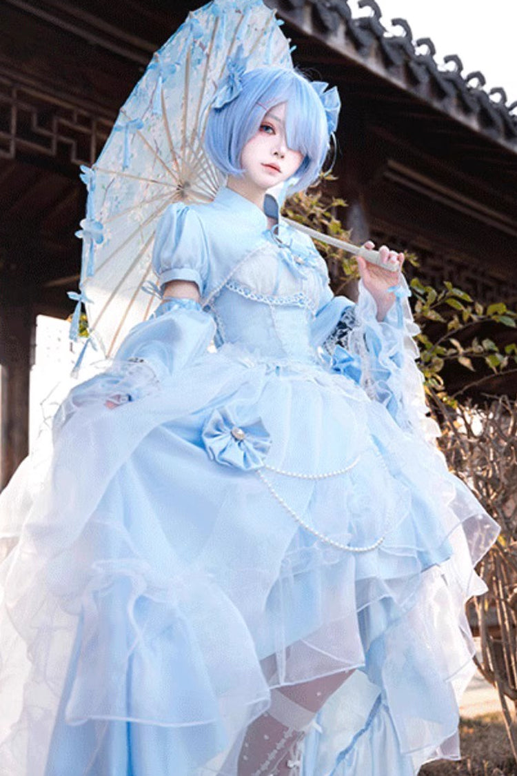 Blue Sleeveless Ruffle Hanayome Bowknot Lace Sweet Plus Size Lolita Jsk Dress 2 Versions