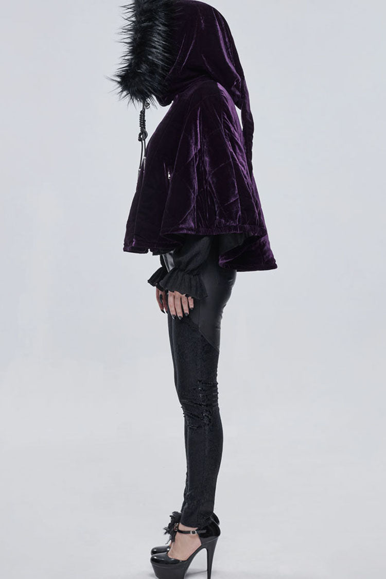 Purple Gothic Quilted Velvet Collar Crescent Pendant Zipper Warm Women's Shawl