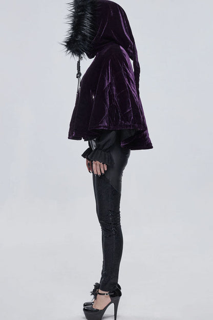 Purple Gothic Quilted Velvet Collar Crescent Pendant Zipper Warm Women's Shawl