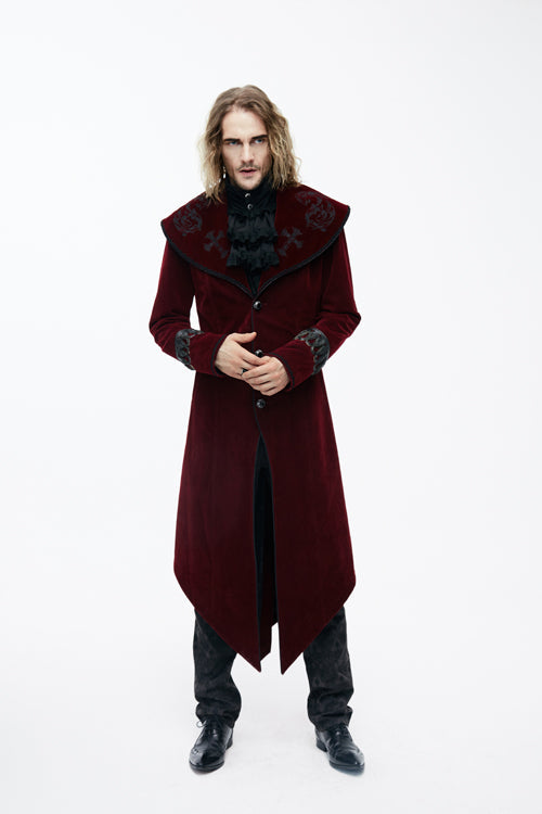Western Fashion Gothic Shawl Collar Mens Long Velvet Coats