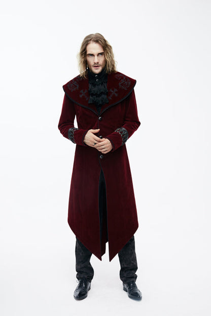 Western Fashion Gothic Shawl Collar Mens Long Velvet Coats