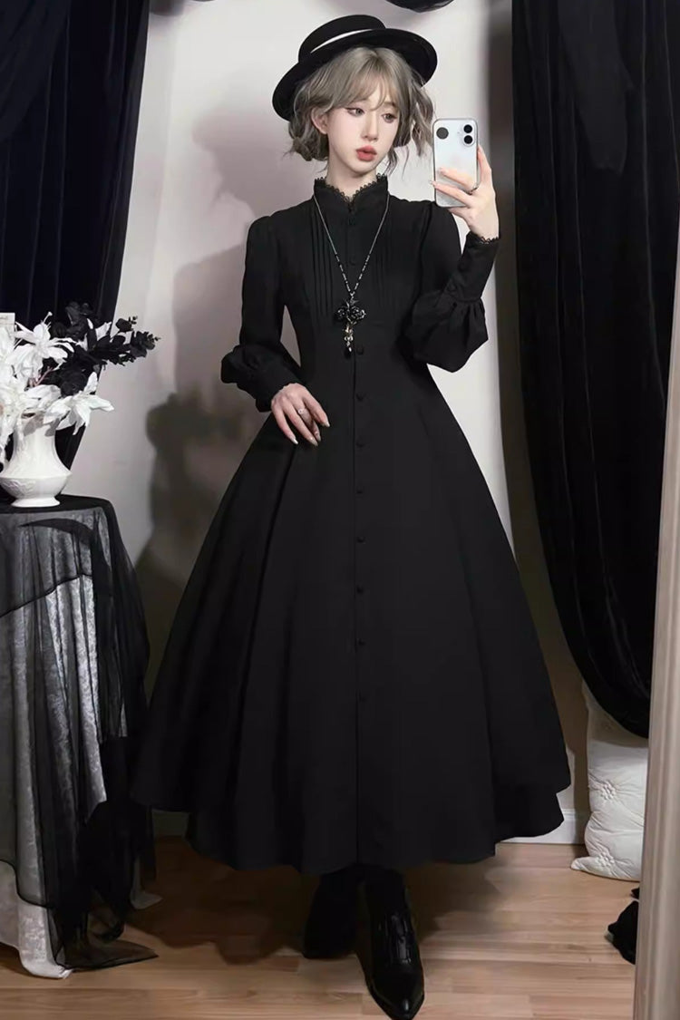 Black [Astrea] Long Puff Sleeves Slim Gothic Elegant Lolita Dress