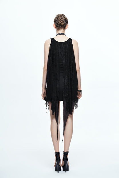 Black Two Wearing Bat Wings Spider Web Shawl Punk Sexy Womens Dress