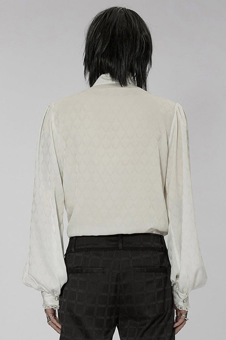 White Punk Turtleneck Dragon Scale Jacquard Long Lantern Sleeves Lace Edge Men's Shirt