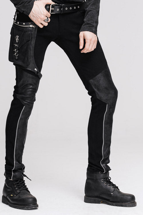 Black Punk Fitted With Leg Bag Straight Mens Pants