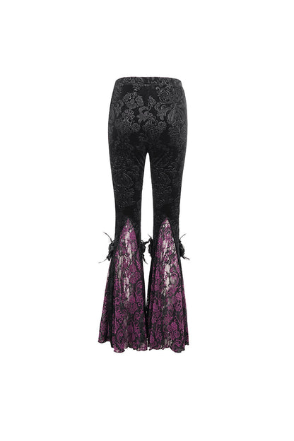 Black/Purple Printed Lace Embroidered Women's Gothic Flared Pants