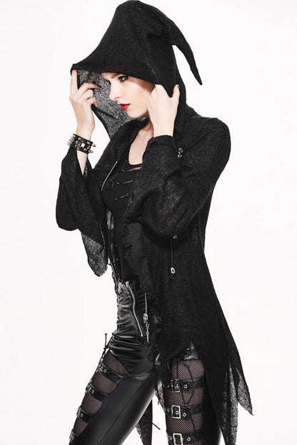 Black Vintage Hooded With Leather Details Women's Punk Jackets