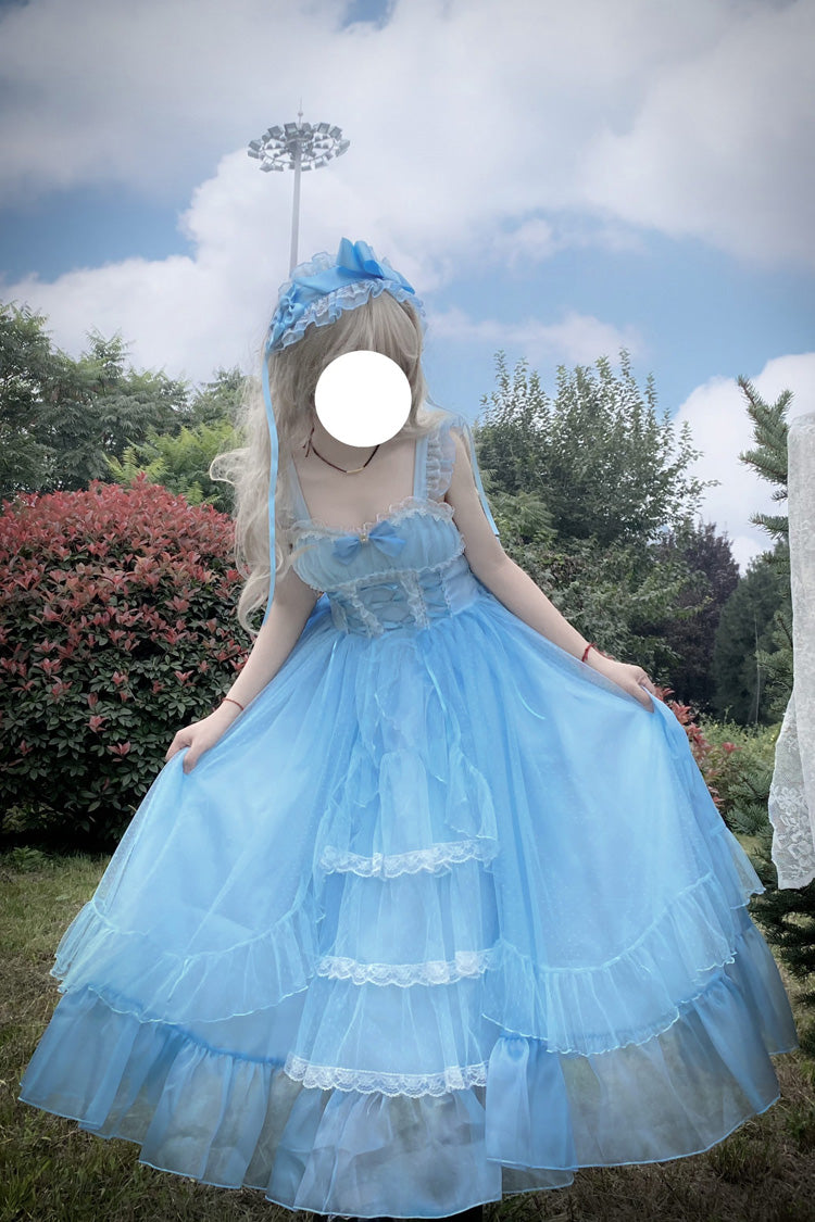 Blue [Moonlight Sonata] Ruffle Cardigan Bowknot Lace Sweet Vintage Lolita Jsk Dress