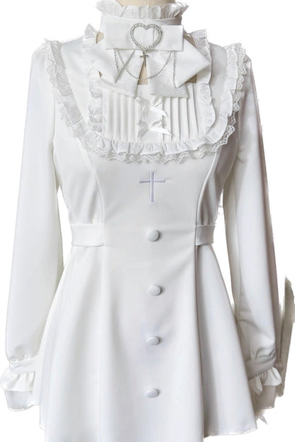 Stairway to Heaven Long Sleeves Embroidery Bowknot Lace Sweet Jirai Kei Set 3 Colors