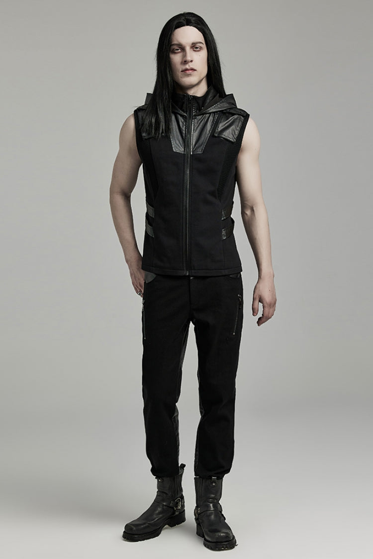 Black Stitching Hooded Men's Punk Vest
