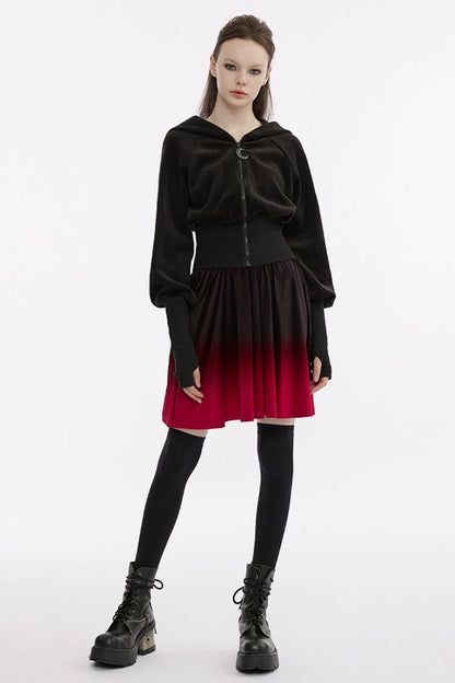 Black/Red Sleeveless Gradient Ruffle Embroidery Women's Gothic Dress