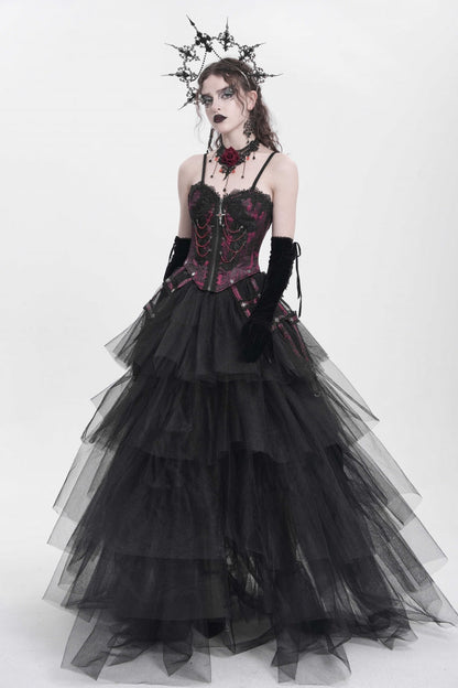 Red Sleeveless Embroidery Lace Chain Women's Gothic Vest