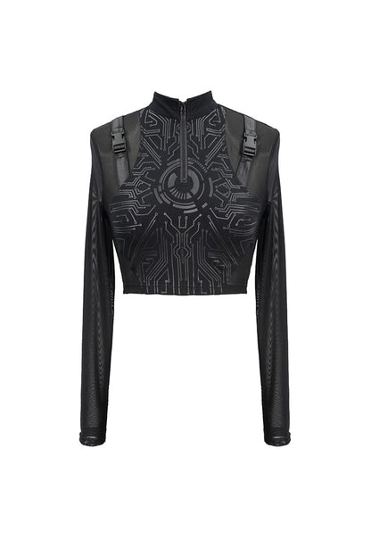 Black Round Collar Lace Check Short Women's Gothic Tops