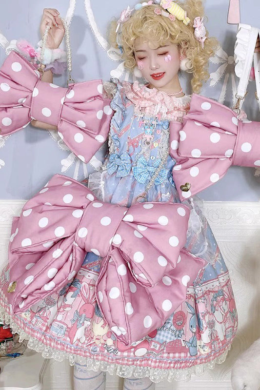 Pink/White Polka Dot Print Bowknot Shaped Sweet Lolita Backpack