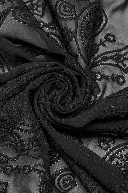 Black Stand Collar Chiffon Long Sleeves Hollow Embroidery Men's Gothic Blouse