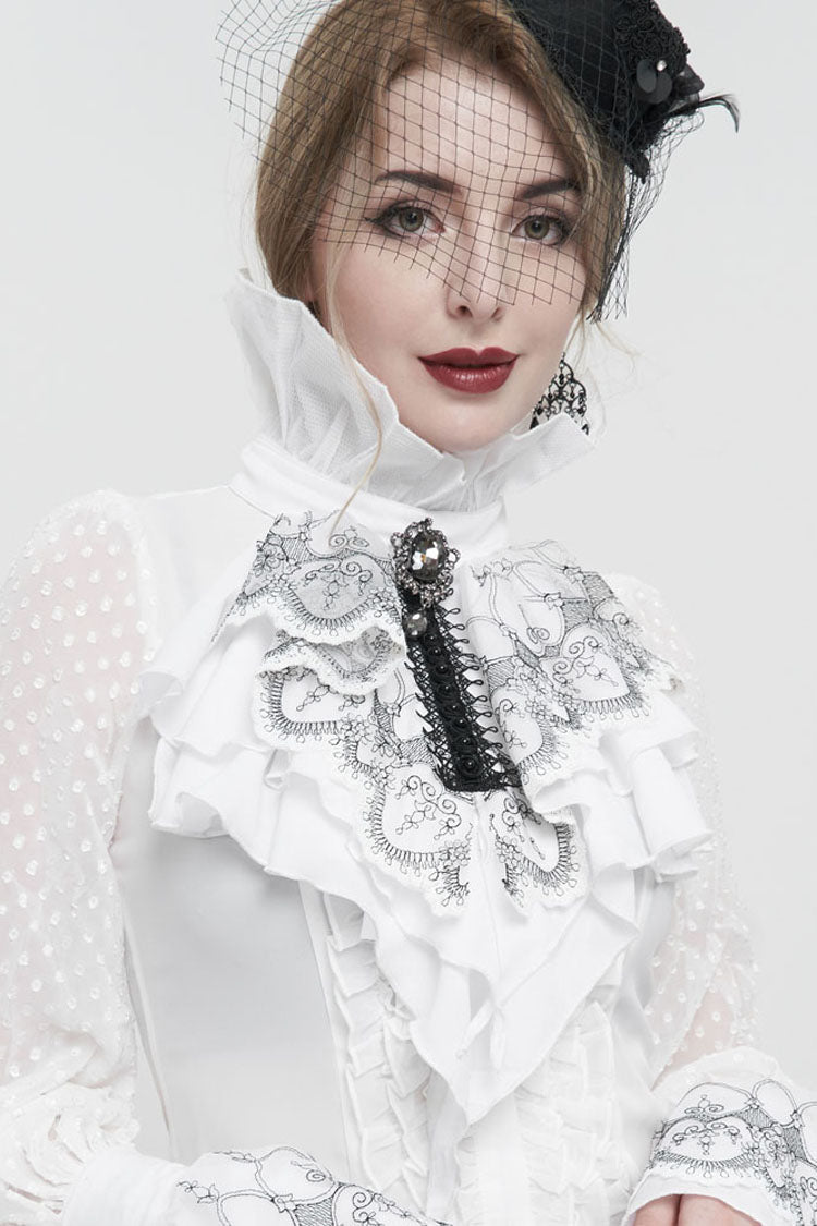 Black Ruffle Embroidered Chiffon Three Dimensional Lace with Beads In The Middle Women's Gothic Bow Tie