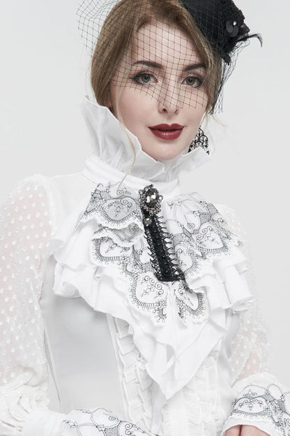 Black Ruffle Embroidered Chiffon Three Dimensional Lace with Beads In The Middle Women's Gothic Bow Tie