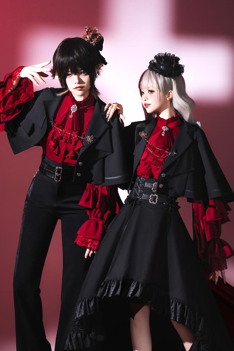Black [Day and Night Song] Long Sleeves Ruffle Ouji Gothic Lolita Skirt Blouse