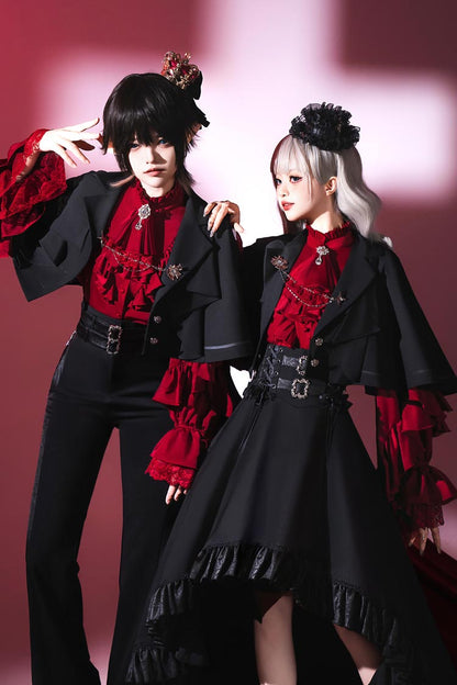 Black [Day and Night Song] Long Sleeves Ruffle Ouji Gothic Lolita Skirt Blouse