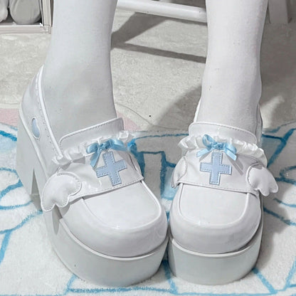 Medical Series Bowknot Ribbon Ruffled Round Toe Sweet Lolita Platform Shoes 4 Colors