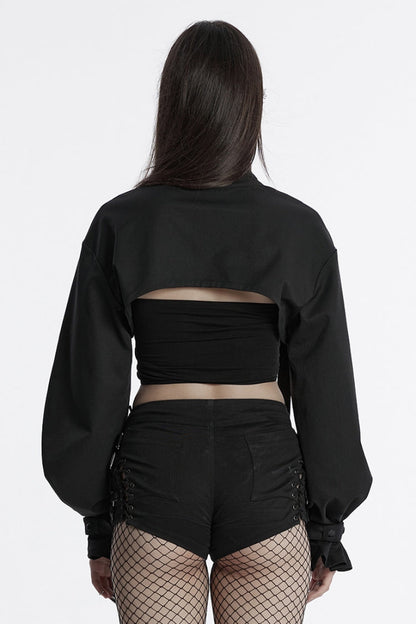 Black Stand Collar Long Sleeves Straps Women's Punk Cape