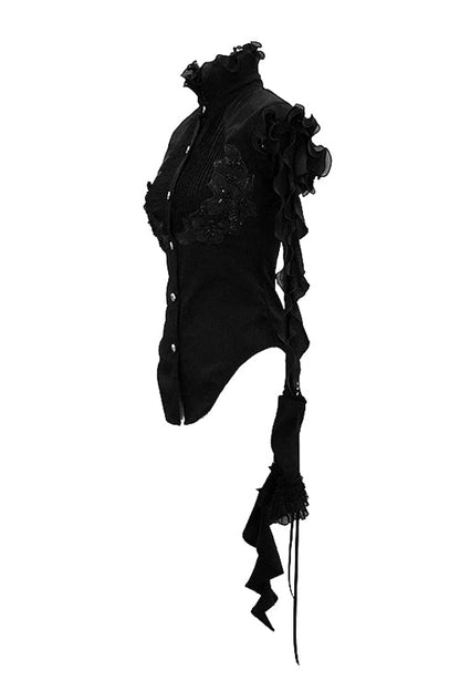 Black Ruffled Lace Sleeves Chiffon Swallowtail Womens Gothic Blouse