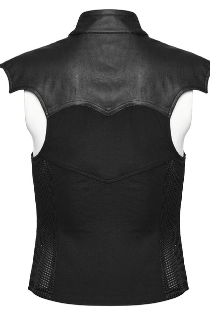Black Sleeveless Hollow Stretch Knitted Stitching Womens Bat Wings Steampunk Vest