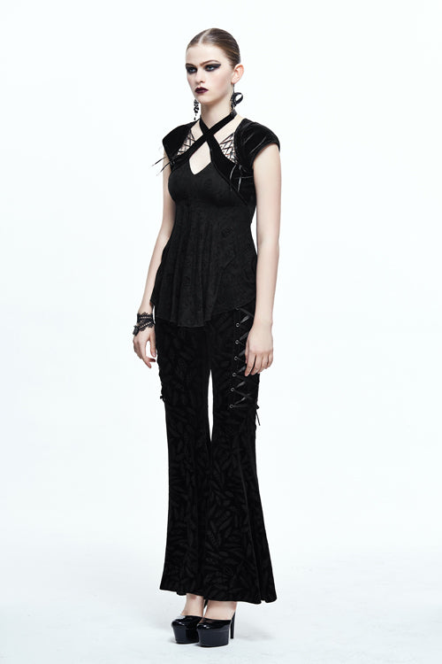 Black Sexy Halter Skull Pattern Velvet Womens Gothic T-Shirt
