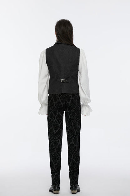 Black Sleeveless Jacquard Buckle Zip Men's Gothic Waistcoat