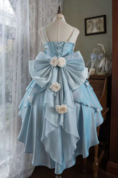Blue [Rose Heart Knot] Ruffle Hanayome Bowknot Sweet Princess Gorgeous Lolita Jsk Dress