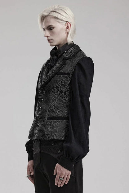 Men's V Collar Sleeveless Print Luxury Gem Four Button Stitching Gothic Vest 2 Colors