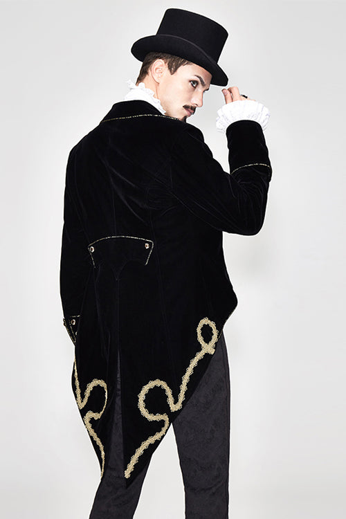 Golden Disc Flowers Hand Embroidered Gothic Mens Coat