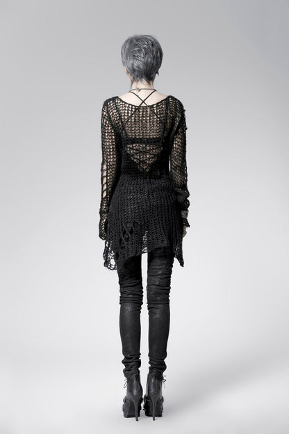 Round Collar Long Sleeves Print Ripped Women's Steampunk Sweater 3 Colors